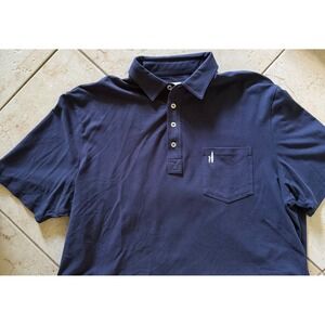 Johnnie-O Hangin Out Mens Large Navy Blue Stretch Cotton Polo Shirt Hyatt Logo